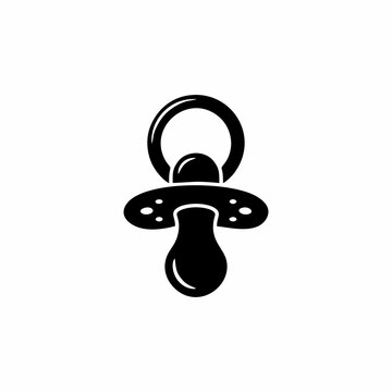 Black and White Baby Pacifier Icon Isolated on White Background