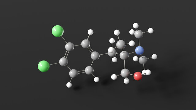 cericlamine molecule 3d, molecular structure, ball and stick model, structural chemical formula antidepressant