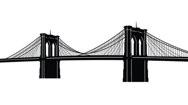 Brooklyn bridge silhouette vector graphic illustration featuring iconic suspension towers and cables isolated on a clean white background for design
