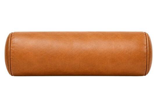 Luxury cognac bolster pillow with smooth leather contemporary design