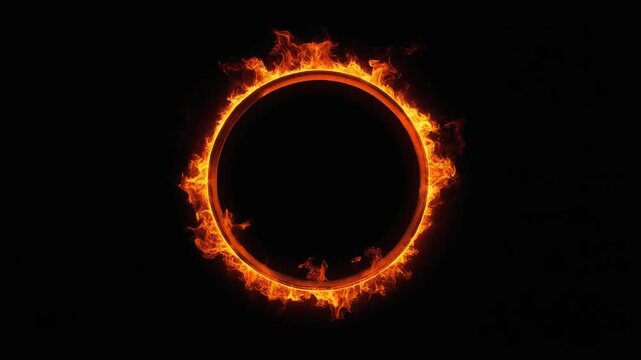 Fire ring loop flames rotating continuously with gentle pulsing glow seamless warm effect