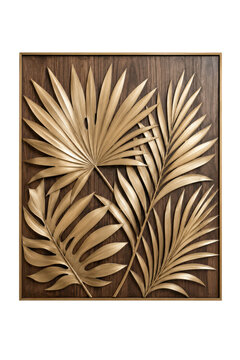 Golden palm leaf wall art framed luxury decorative panel