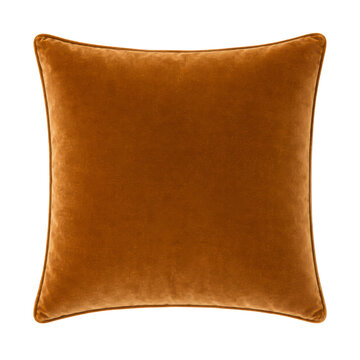 Luxury ochre velvet pillow with elegant contemporary decorative comfort