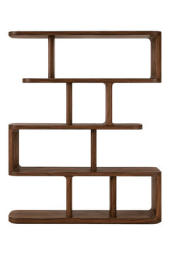 Modern walnut geometric shelf with artistic contemporary storage design