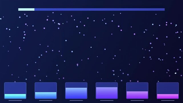 Abstract animated dividend payout chart drawn as blue and cyan glowing lines and dots on a deep dark background. Clean minimal motion graphics element with free space around it, ideal for financial re