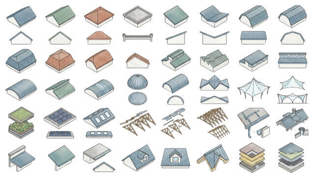 Architectural Roof Systems Collection Building Roofing Vector Set