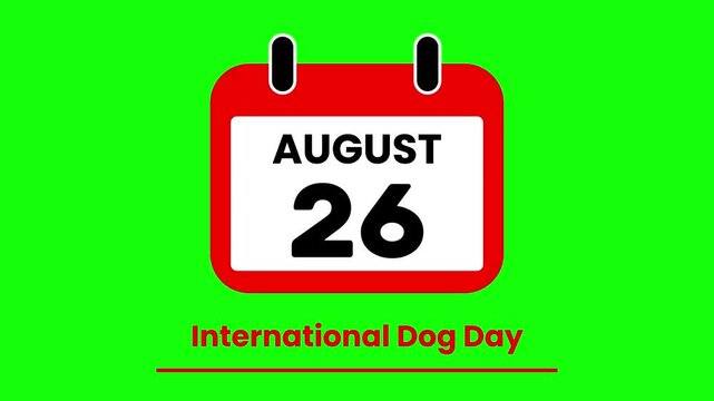 Animated Calendar Flipping to August 26 International Dog Day Event Countdown on green screen.