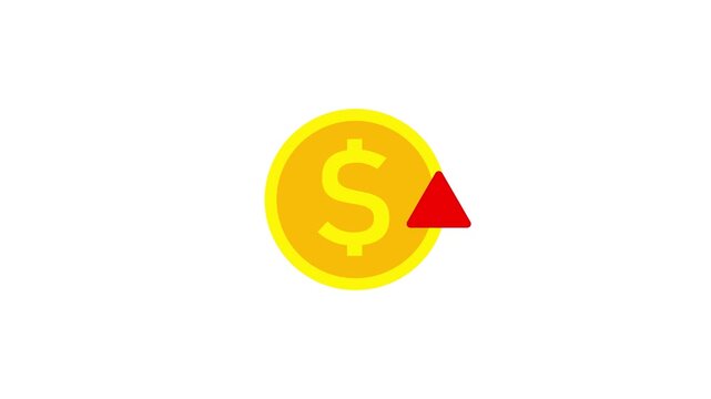 Abstract Dollar rate up looped icon with up arrow. Increase icon for cost sign with dollar and up arrow animation. 4k regulation.
