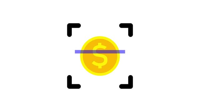 Dollar Currency Focus Animated Icon. Professional animated icon displaying dollar coin symbol inside target focus frame for financial targeting and currency scanning.