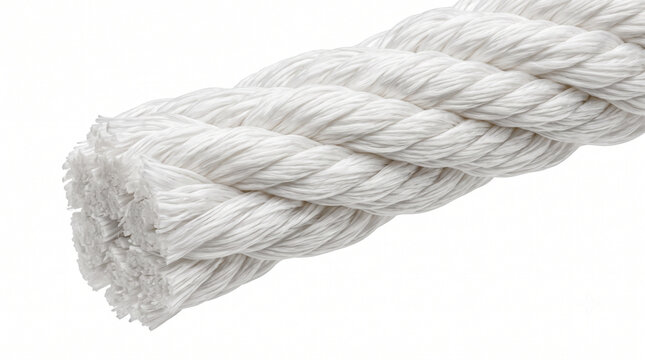 Extreme macro of a climbing rope kernmantle core strand. Thick bundle of twisted pure white polyamide nylon fibers.