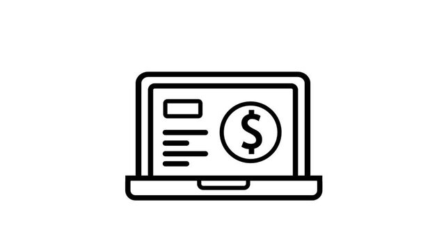 Animated online banking line icon. Digital payment service animation. Open laptop dollar coin. Money transferring technology. Outline element. HD video  alpha channel