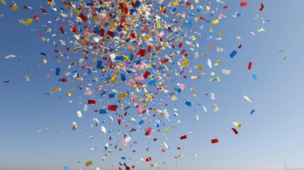 Obraz premium The Confetti Celebration in the Sky Capturing Colorful Floating Particles
