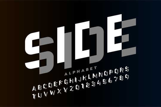 Divided Font Design Side | Split Alphabet & Numbers Vector Illustration