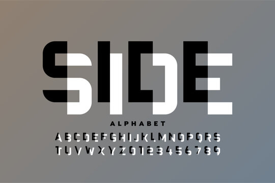 Divided Font Design Side | Split Alphabet & Numbers Vector Illustration