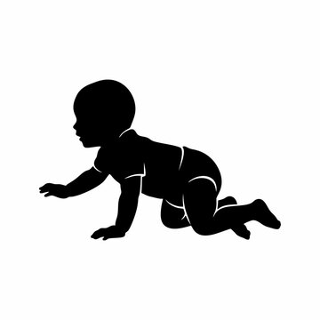 Black Silhouette of a Crawling Baby Vector Illustration