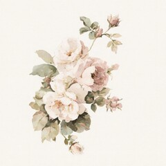 Obraz premium Delicate watercolor floral arrangement with soft pink and cream blossoms on white
