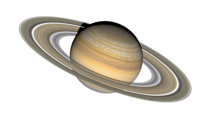 Saturn planet with prominent rings, isolated on transparent background © Alexa