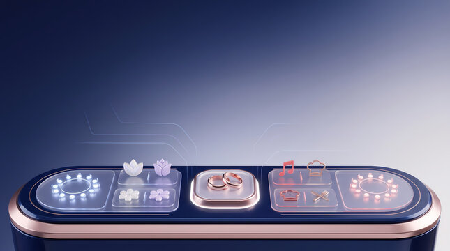 Futuristic Wedding Planning Console with Rings and Copy Space