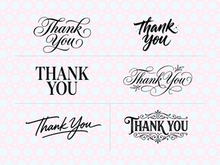 Elegant calligraphy and typography thank you phrases on a soft patterned background with copy space © mexvect
