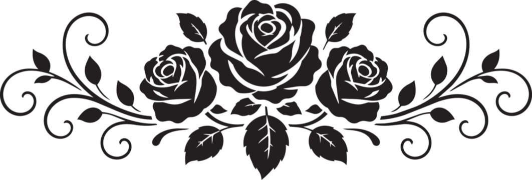 ornamental rose floral border silhouette decorative vintage vector illustration