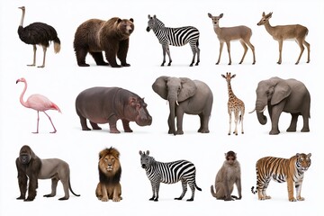Obraz premium The Diverse Wildlife Gallery of Land Animals Arranged in a Studio Setting