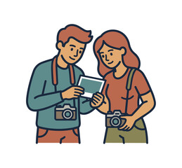 Obraz premium People looking at photograph memory travel couple