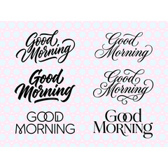 Elegant calligraphy phrases for morning greetings on a patterned background © mexvect