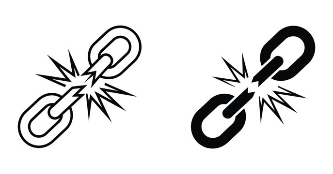 Broken chain icon collection with outline solid and colored variations representing weak connections structural damage vulnerability and failure concepts