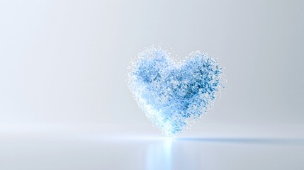 Fototapeta premium Minimalist abstract heart made of glowing blue particles with copy space