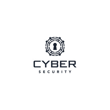 Cyber security logo icon design with circle and lock key graphic idea for website security, online secure logo vector template, etc