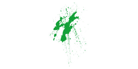Obraz premium Green Ink Splatter Splash Texture on White Background, Paint Drip Overlay for Grunge Design