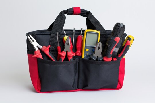 The Tool Bag Packed with Pliers, Screwdrivers, and a Multimeter for DIY