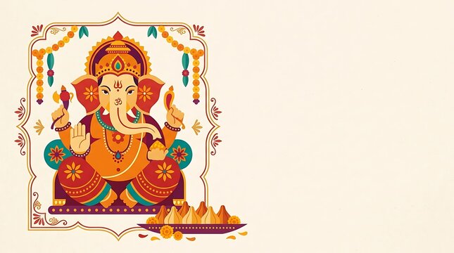 Ganesha deity for ganesh chaturthi festival with modak and copy space