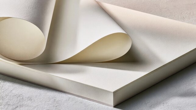 Thick streetwear watercolor paper with a curled corner resting on a gray surface