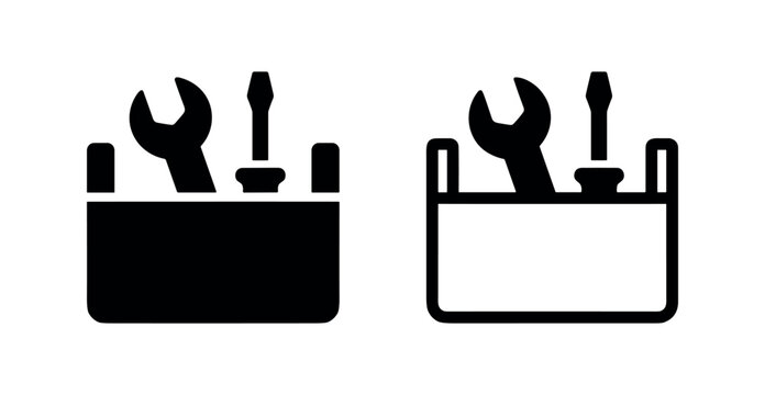 Toolbox with repair and service tools icon set