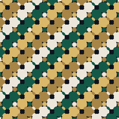 Fototapeta premium Luxury Seamless Geometric Curved Starburst Tessellation Pattern in Gold and Emerald