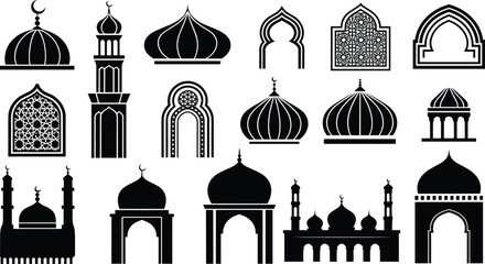Black and white of various architectural domes and towers spires minarets desig © Md2003