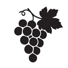 Obraz premium Black grape cluster with leaf silhouette isolated on white background as classic vineyard fruit illustration