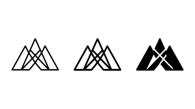 Triangle mountain peak logo set featuring abstract linear designs mountain triangle geometric adventure abstract