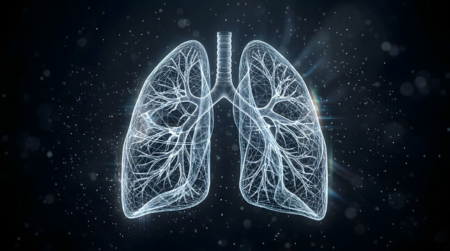 Soft blue holographic lungs with bokeh lighting