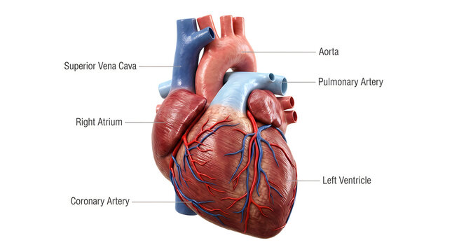 Anatomical human heart model with labels
