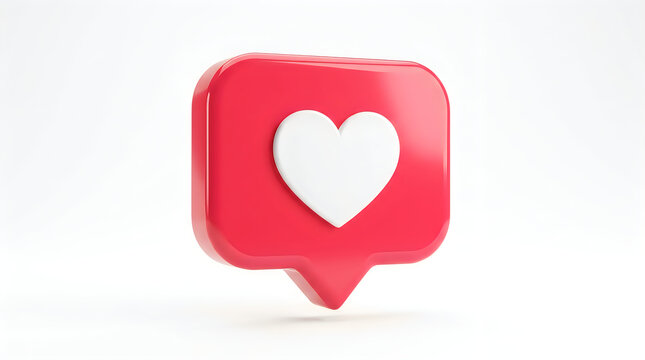 3d red social media like notification icon with heart