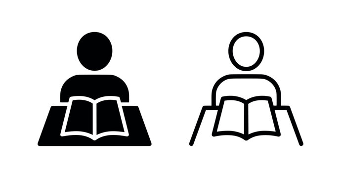 Person Reading Book Icons Set for Education Learning and Library Concepts