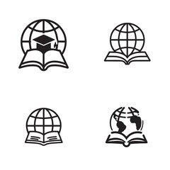 Fototapeta premium Global Education Icons Set – World Book and Learning Line Icon Collection