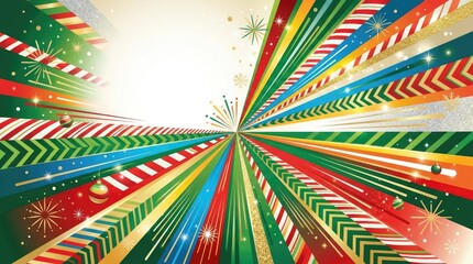 Fototapeta premium Colorful Christmas Background with Festive Ribbons Sparkles and Copy Space