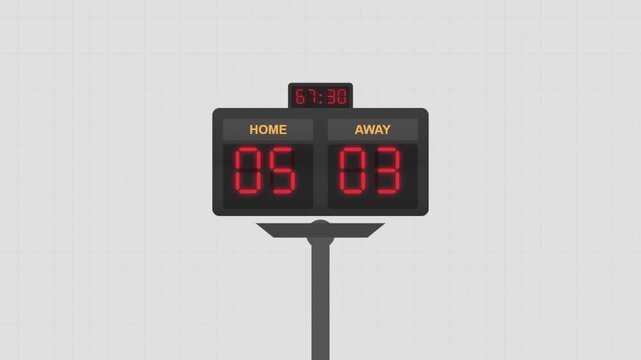 Digital sports scoreboard illustration showing home and away team scores on isolated background
