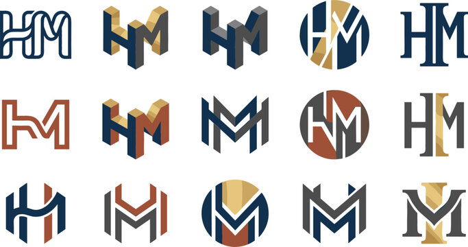 Letter HM monogram vector logo icon set featuring abstract geometric typography corporate business brand identity design elements
