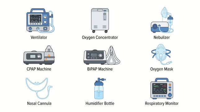 Collection of medical equipment and devices illustration.
