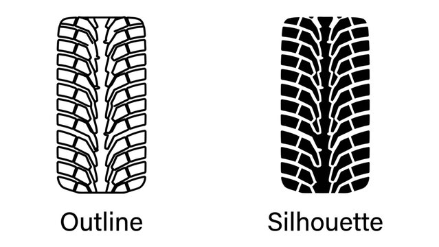 Tire Tread Patterns: Two distinct tire tread patterns, one an outline and the other a silhouette, showcase intricate designs for traction and grip.