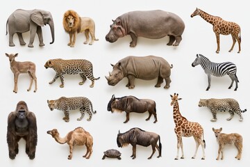 Obraz premium The Diverse Wildlife of Africa: A Colorful Gallery of Elephants, Lions, Giraffes and Zebras